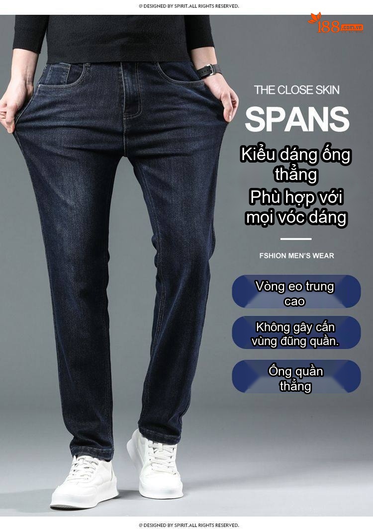 Quần Jeans Nam Ống Đứng Dáng Ôm Vừa Co Giãn Nhẹ Phong Cách Trung Niên Màu Đen chi tiết 13