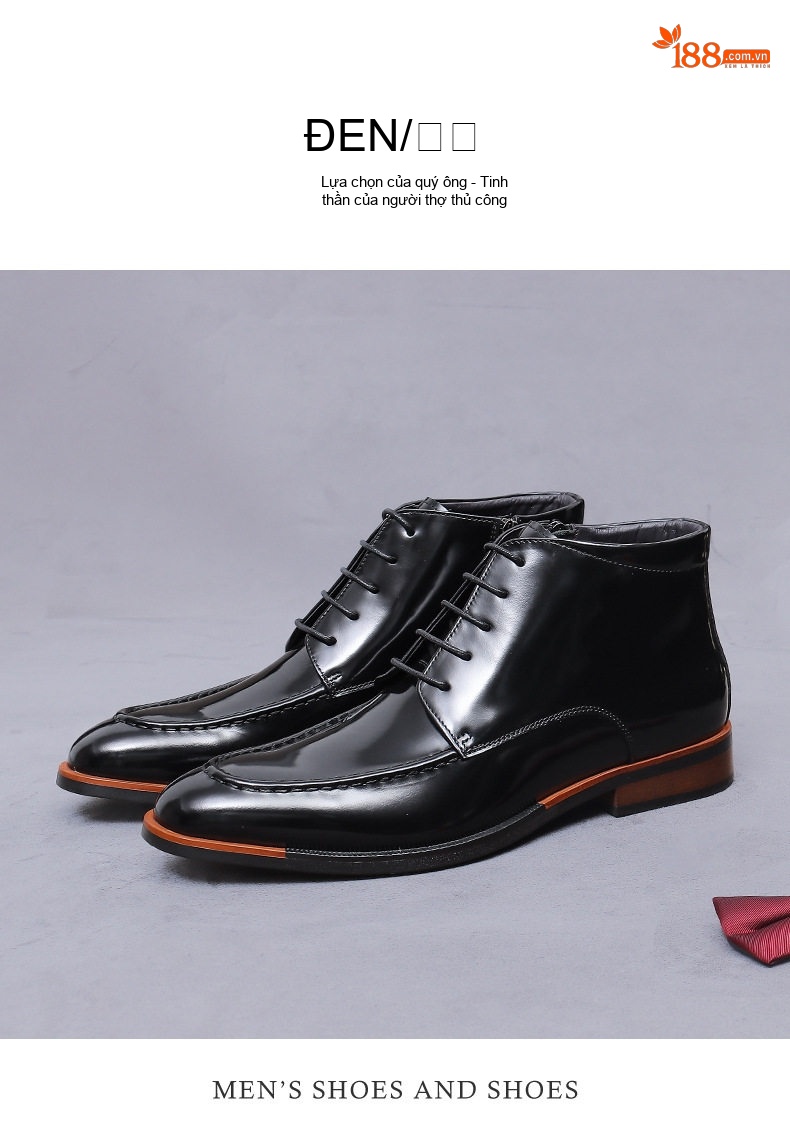 Giày Boot Nam Cổ Cao Da Bóng Mũi Nhọn Có Khóa Kéo Chiều Cao Đế Khoảng 3cm Màu Đen chi tiết 12