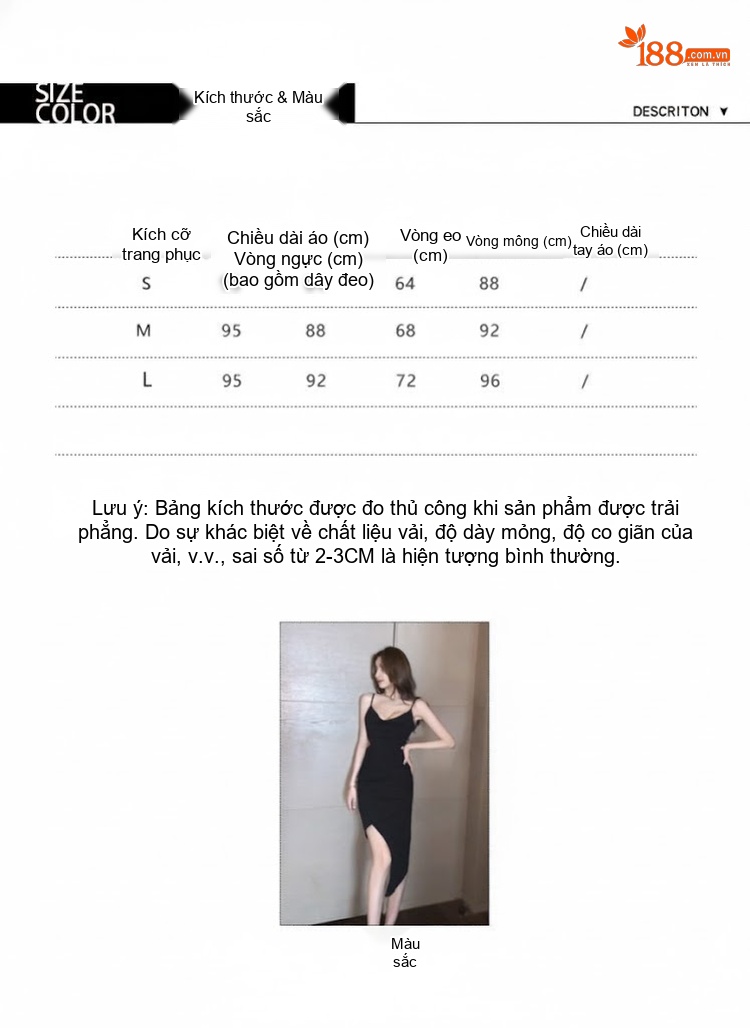 Váy Hai Dây Cổ chữ V, Ôm Eo, Hở Lưng, Xẻ Tà Bất Đối Xứng, Dáng Chuẩn Màu Đen chi tiết 3