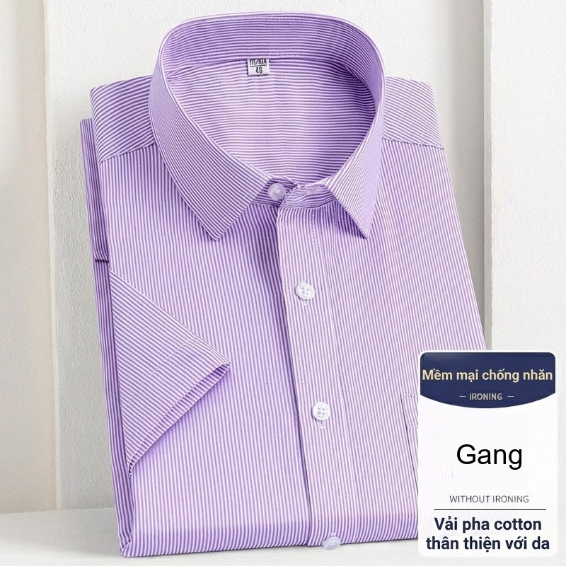 Áo Sơ Mi Nam Cotton Ngắn Tay Dáng Ôm Chống Nhăn Màu Trắng, Xanh Dương, Tím, Xám...