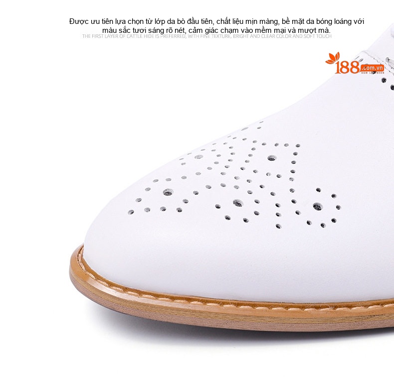 Giày Tây Buộc Dây Nam Da Bóng Brogue Chiều Cao Đế Khoảng 3cm Màu Trắng chi tiết 3