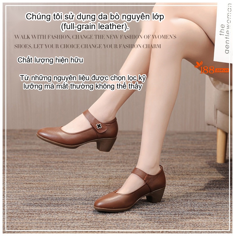 Giày Búp Bê Nữ Da Bò Chiều Cao Đế Khoảng 4cm Màu Đen, Nâu, Đỏ chi tiết 2
