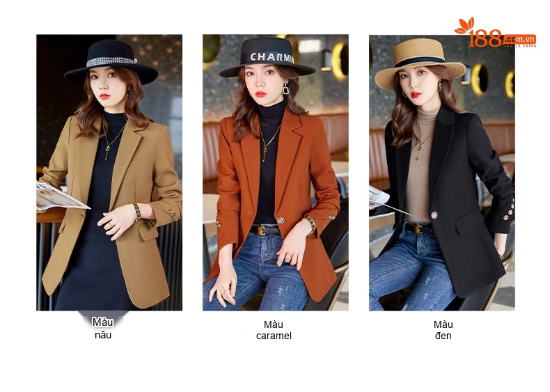 Áo Khoác Vest Nữ Dáng Rộng Phong Cách Thời Trang Thanh Lịch Màu Đen, Nâu chi tiết 11