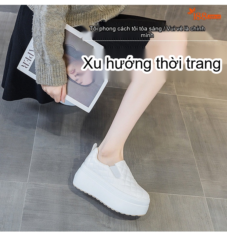 Giày Lười Nữ Da Bóng Chiều Cao Đế 8cm Màu Đen, Trắng chi tiết 10