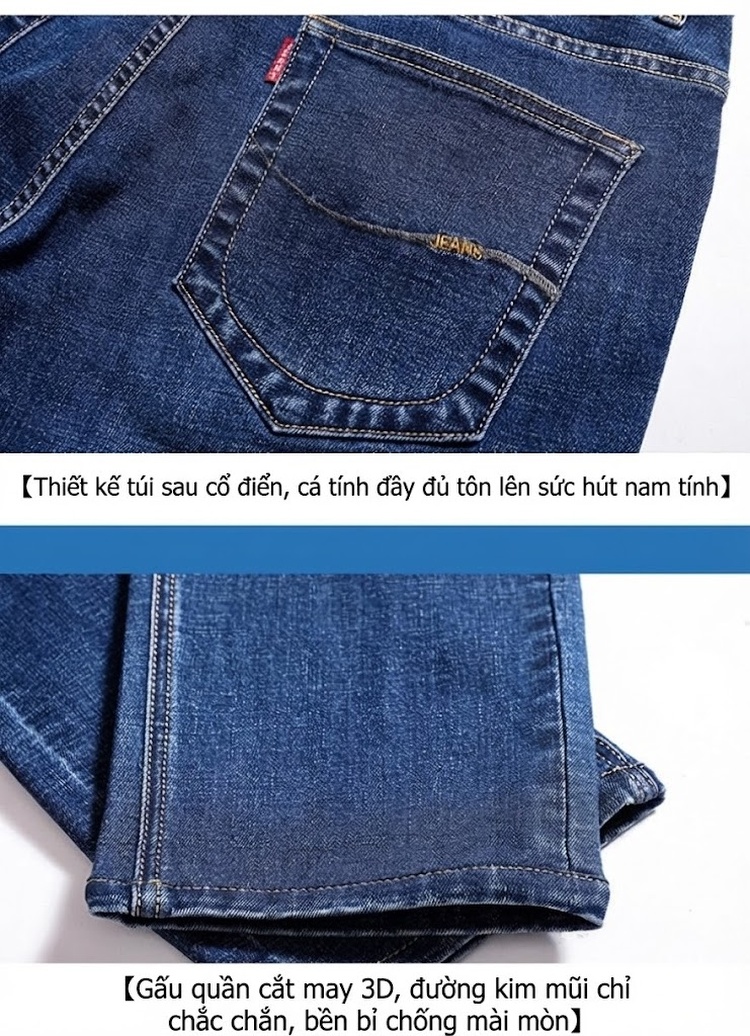 Quần Jean Nam Ống Đứng Co Giãn Lớn Dáng Rộng Thoải Mái Màu Xanh, Đen chi tiết 10