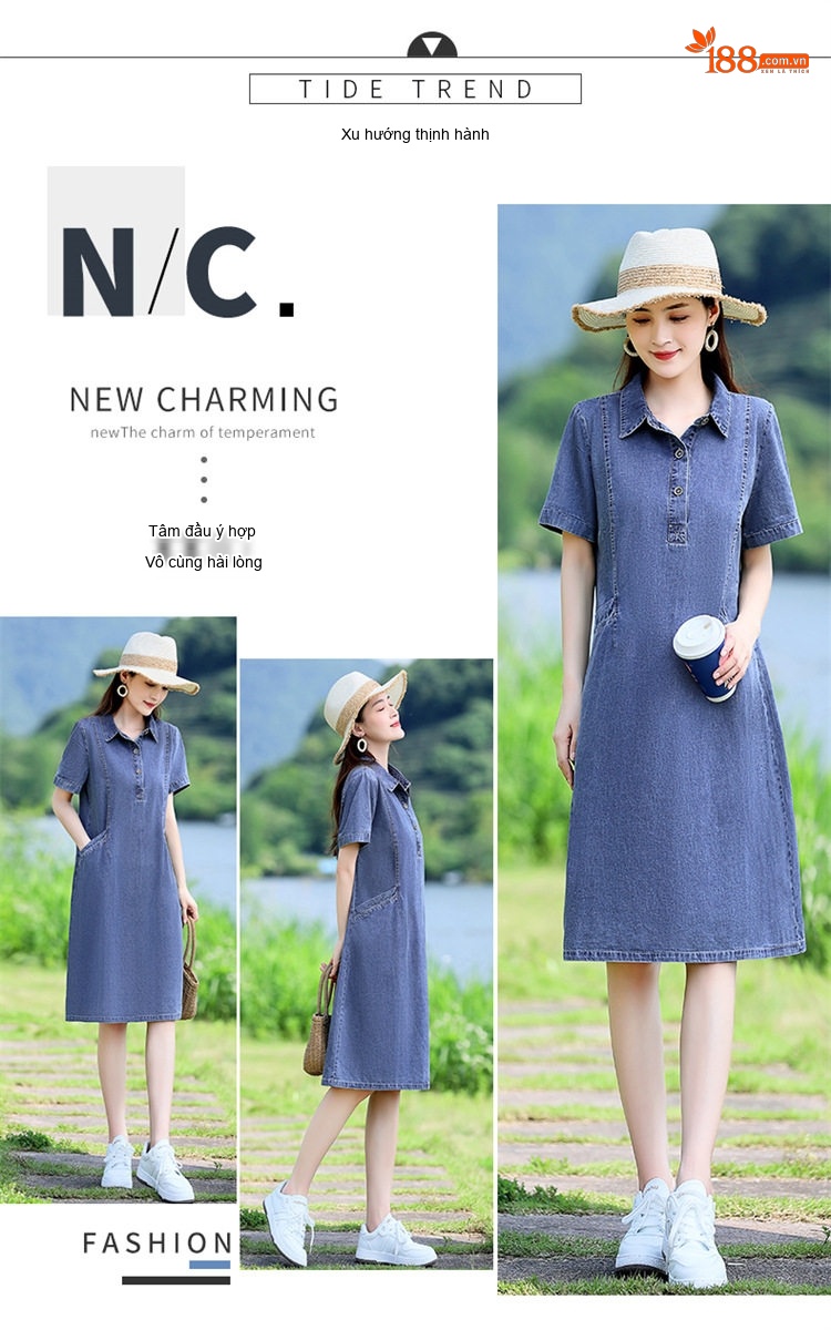 Váy Jean Nữ Dáng Suông Ngắn Tay Phong Cách Thanh Lịch chi tiết 4