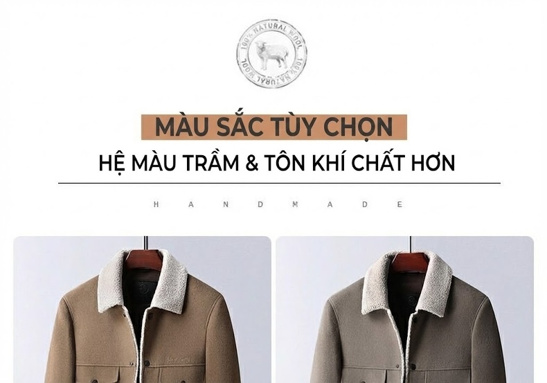Áo Khoác Nam Lông Vũ Lót Lông Cừu Non Dệt Kim Màu Đen, Nâu chi tiết 16
