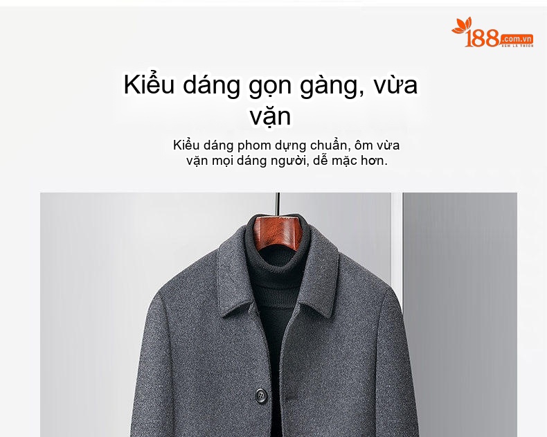 Áo Khoác Dạ Nam Trung Niên Dáng Dài Vừa Lông Cừu Màu Xám, Đen chi tiết 2