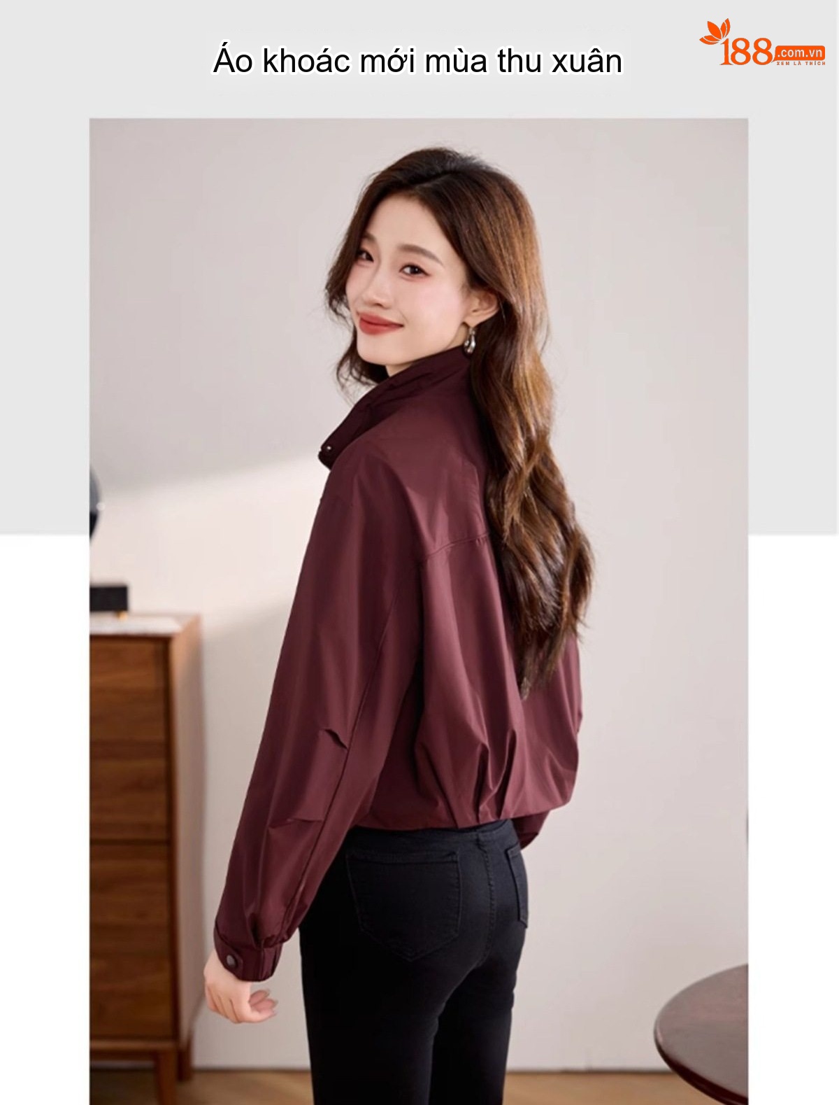 Áo Khoác Bomber Nữ Tay Lỡ Dáng Ngắn Màu Đỏ, Nâu, Đen chi tiết 10