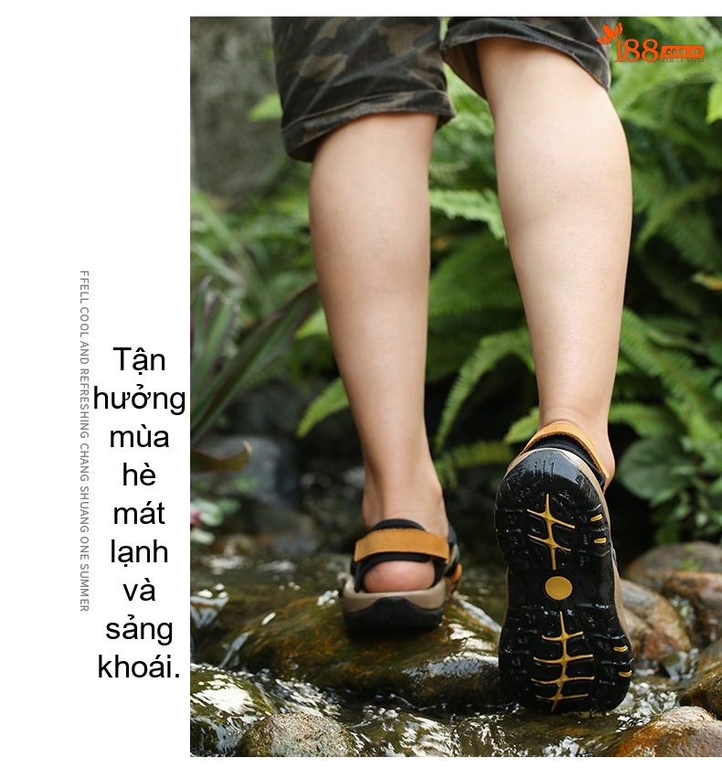 Sandal Nam Da Thật Quai Hậu Chống Va Đập Chiều Cao Đế Khoảng 3cm Màu Đen, Nâu chi tiết 15