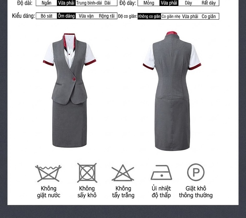 Bộ Vest Công Sở Nam Nữ Áo Ghile Quần Dài Công Nhân Lễ Tân Khách Sạn Màu Xám, Xanh Navy, Đỏ chi tiết 8