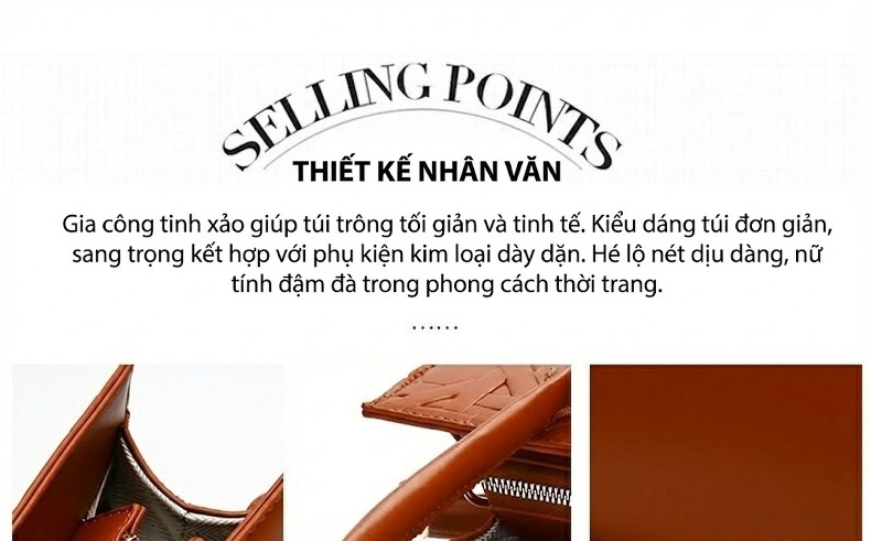 Túi Xách Nữ Đeo Vai, Đeo Chéo, Xách Tay Bộ 3 Chiếc Phong Cách Thời Trang Màu Be, Đen, Nâu, Cam chi tiết 6