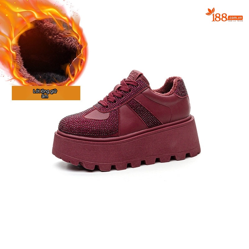 Giày Thể Thao Nữ Đế Dày Chiều Cao Đế Khoảng 5cm Da Mờ Đính Đá Màu Đỏ, Nâu, Đen chi tiết 15