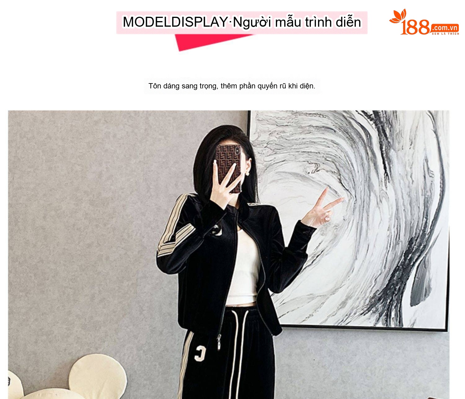 Bộ đồ thể thao nữ vải kim tuyến phong cách Hàn Quốc giữ ấm chi tiết 4