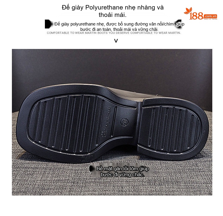 Giày Boot Martin Nữ Cổ Lửng Đế Dày Chiều Cao Đế Khoảng 11cm Da Bóng Màu Đen chi tiết 13