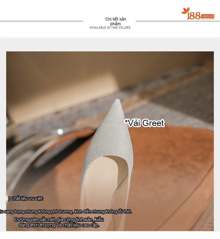 Giày Cao Gót Nữ Mũi Nhọn Gradient Bề Mặt Lấp Lánh Chiều Cao Đế 6cm Màu Bạc chi tiết 7