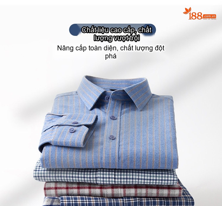 Áo Sơ Mi Tay Dài Nam Cotton Mài Lông Kẻ Caro, Kẻ Sọc Công Sở Màu Xanh, Xám, Nâu, Đỏ... chi tiết 2