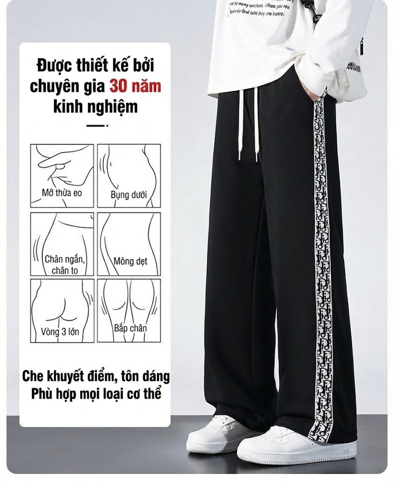 Quần Ống Rộng Nam Dáng Thể Thao Phong Cách Hip Hop, Nối Dây Đai, Ống Suông Thoải Mái chi tiết 5