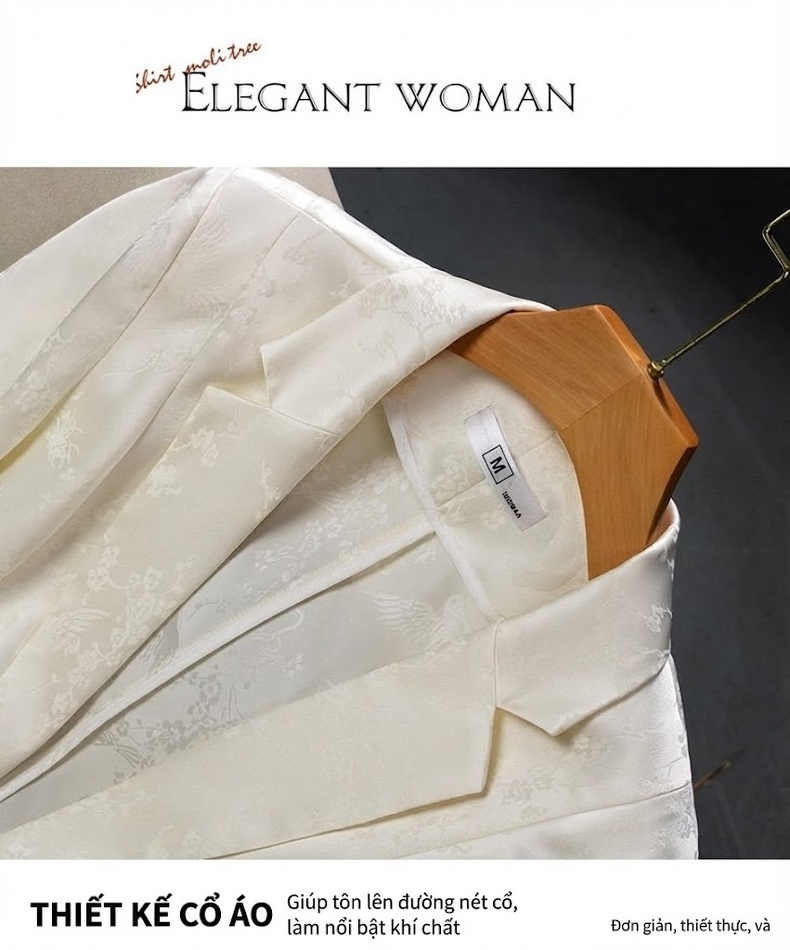 Áo Khoác Blazer Nữ Tay Lửng Phong Cách Trung Hoa Cổ Điển Dáng Ôm Màu Trắng, Đen chi tiết 12