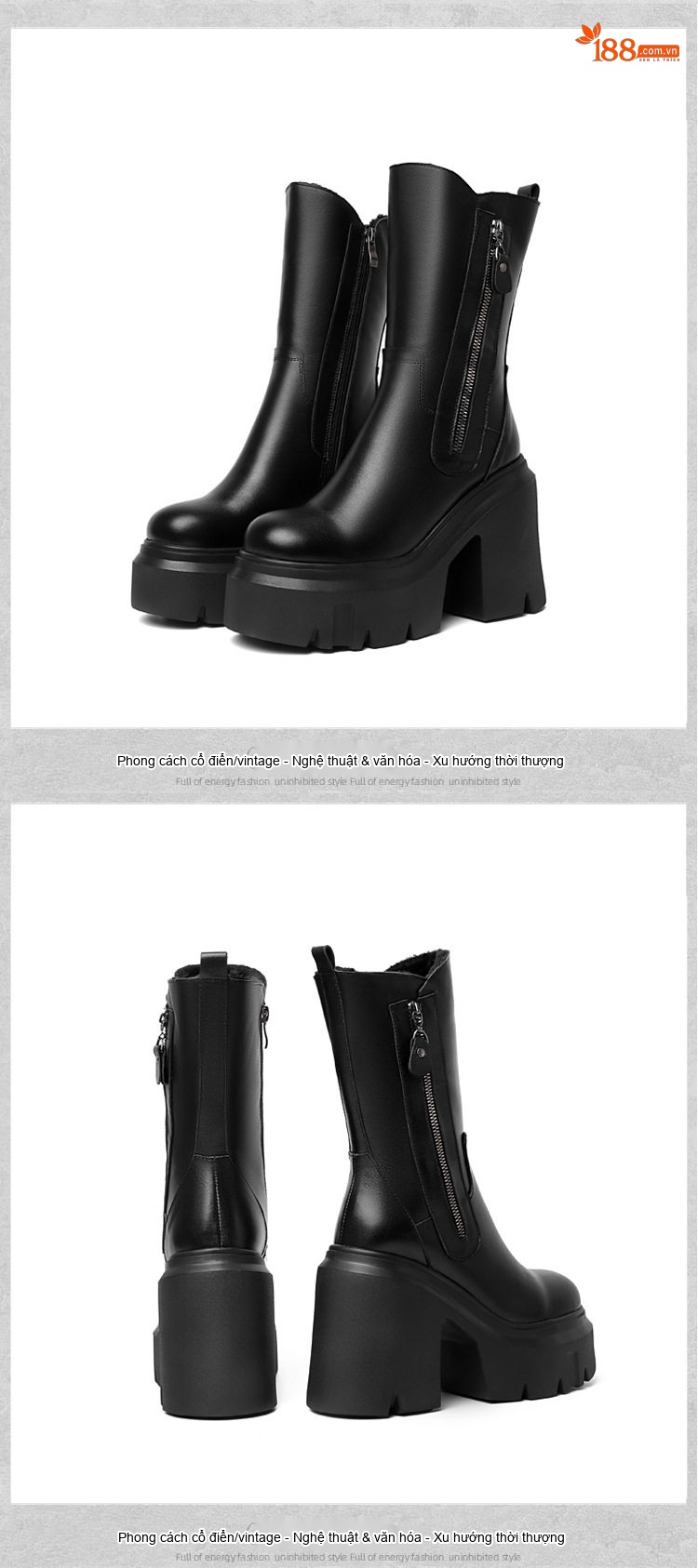 Boot Martin Nữ Da Thật Đế Cao 12cm Phong Cách Anh Quốc Màu Đen, Trắng chi tiết 11