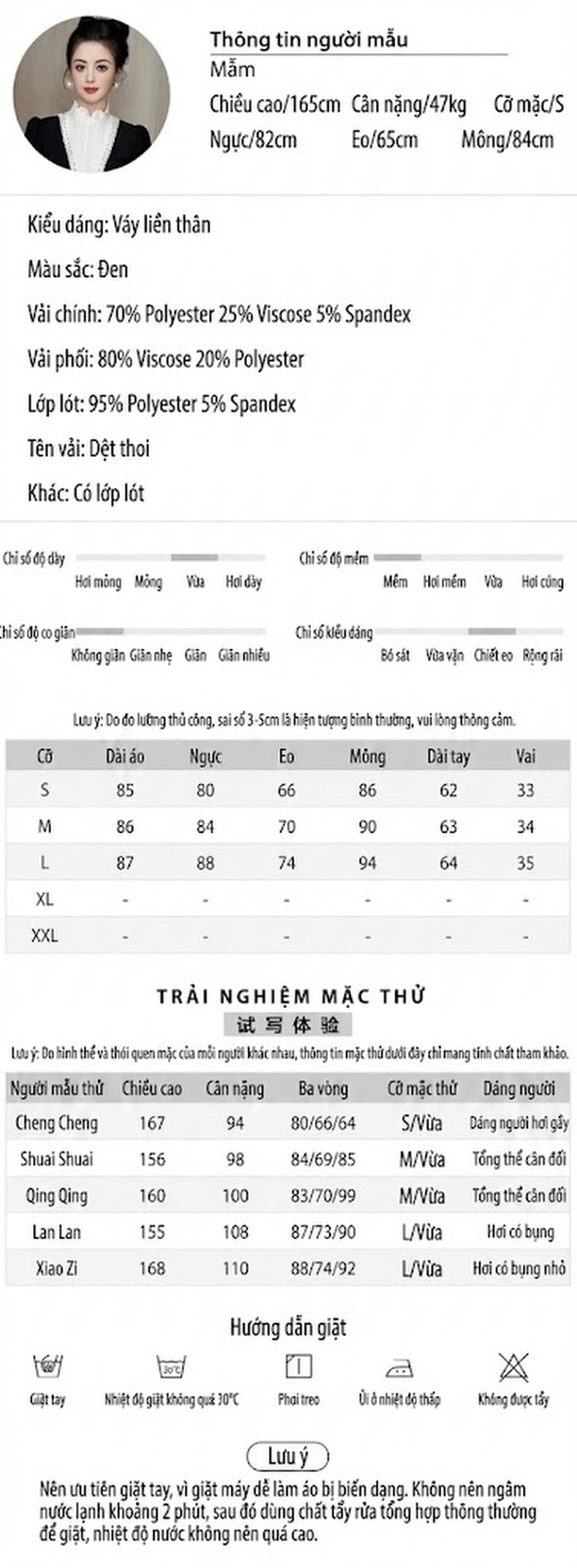 Váy liền thân Nữ Tiểu Thư Cổ Trụ Tay Dài Dáng Ôm Màu Đen, Trắng chi tiết 2