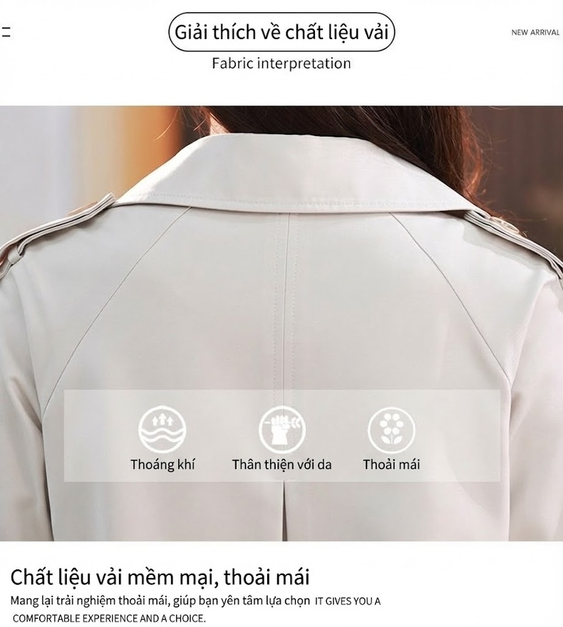 Áo Khoác Măng Tô Nữ Dáng Dài Vừa Phong Cách Hàn Quốc Màu Đen, Be chi tiết 7