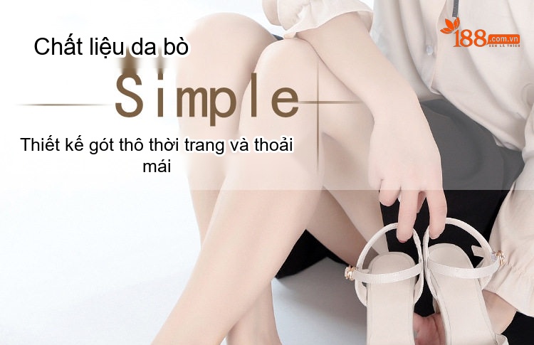Giày Sandal Cao Gót Nữ Quai Ngang Gót Vuông Da Mờ Gót Cao 7cm - 8cm Màu Kem, Đen chi tiết 1
