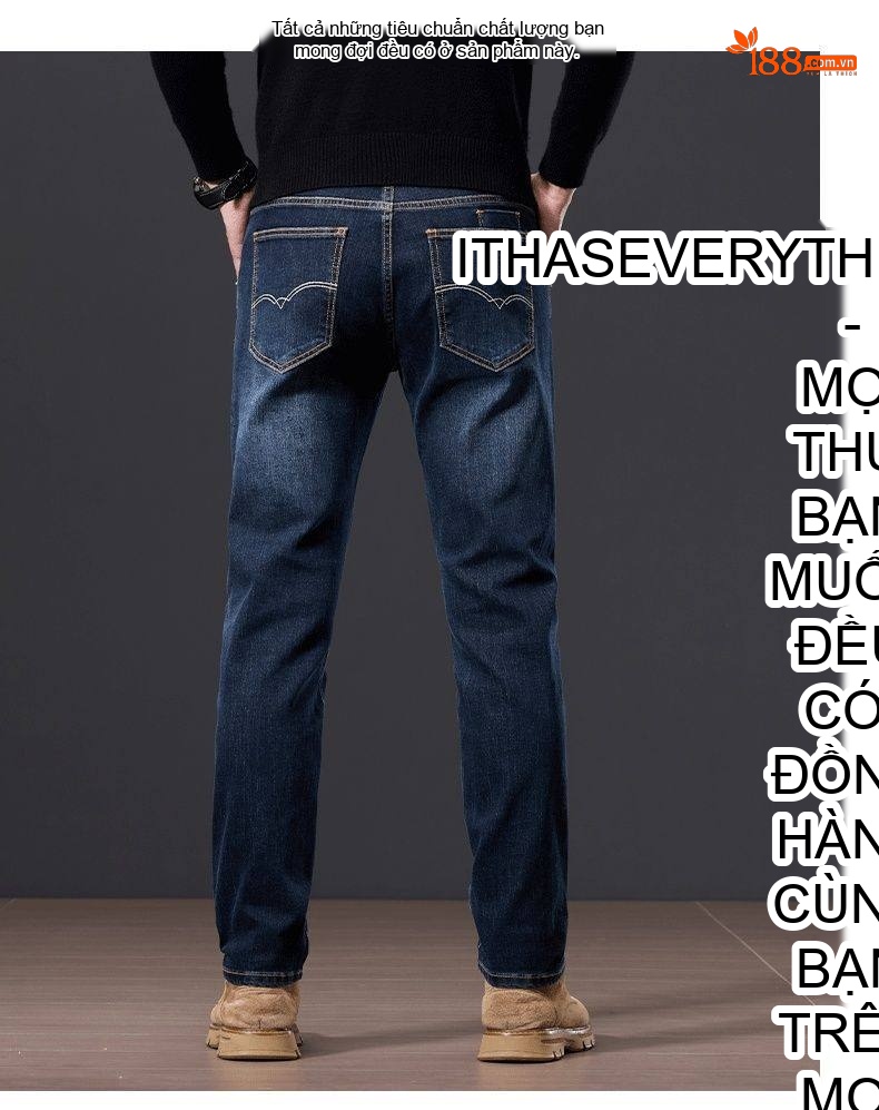 Quần Jean Nam Ống Đứng Vừa Vặn Phong Cách Retro Vải Denim Màu Xanh Dương chi tiết 19