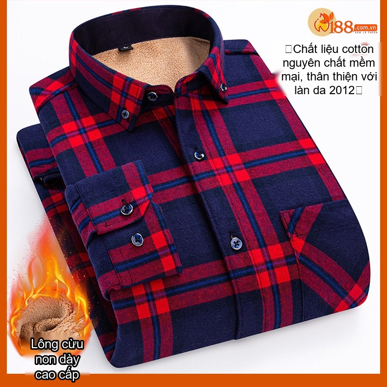 Áo Sơ Mi Nam Ca Rô Lông Cừu Non Cotton Dày Dặn Giữ Ấm Màu Đen, Đỏ, Xanh Dương, Xanh Lá... chi tiết 38
