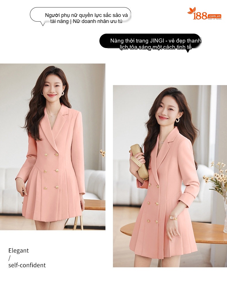 Váy Đầm Công Sở Nữ Dáng Vest Xếp Ly Cao Cấp Màu Đen, Hồng, Kem chi tiết 23