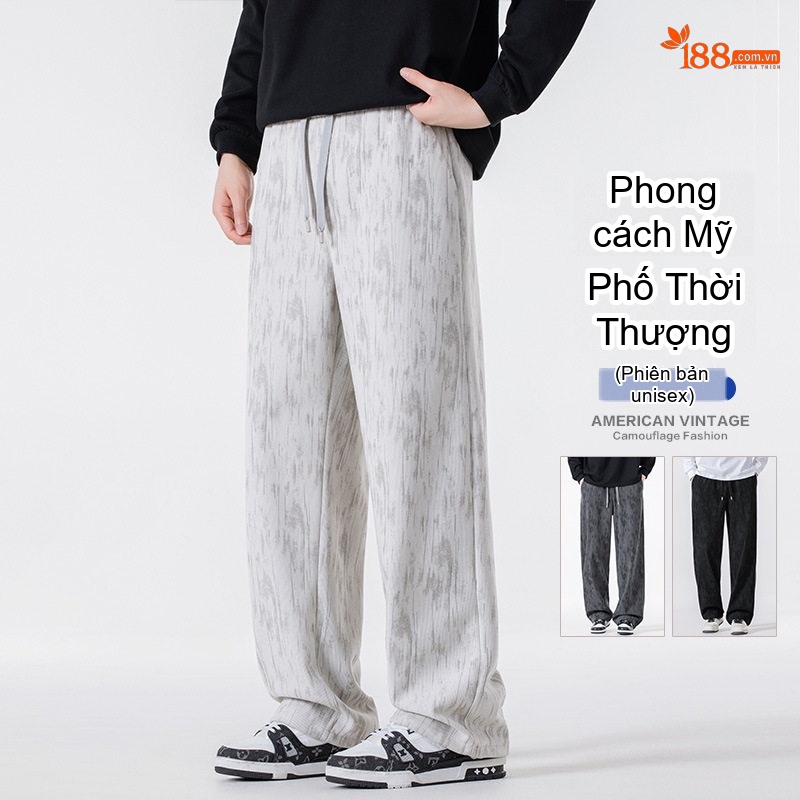 Quần Ống Rộng Nam Dáng Thể Thao Vải Sọc Ziczac Phong Cách Retro Mỹ