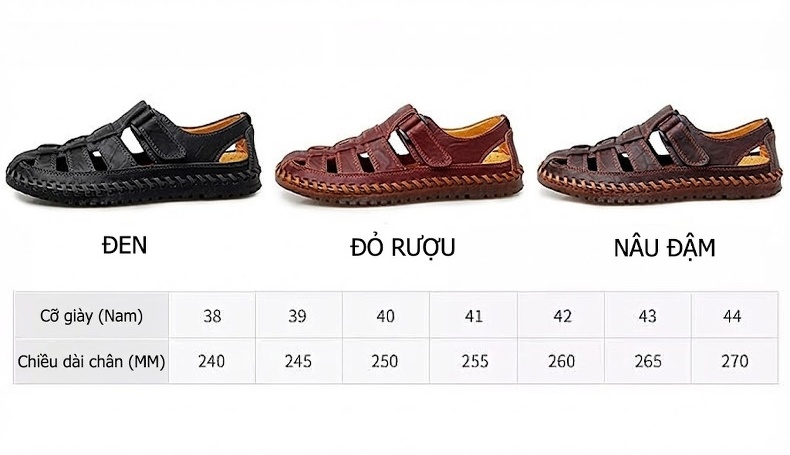 Dép Sandal Nam Da Thật Thủ Công Quai Dán Thoáng Khí Chiều Cao Đế Khoảng 2cm Màu Nâu, Đen chi tiết 7