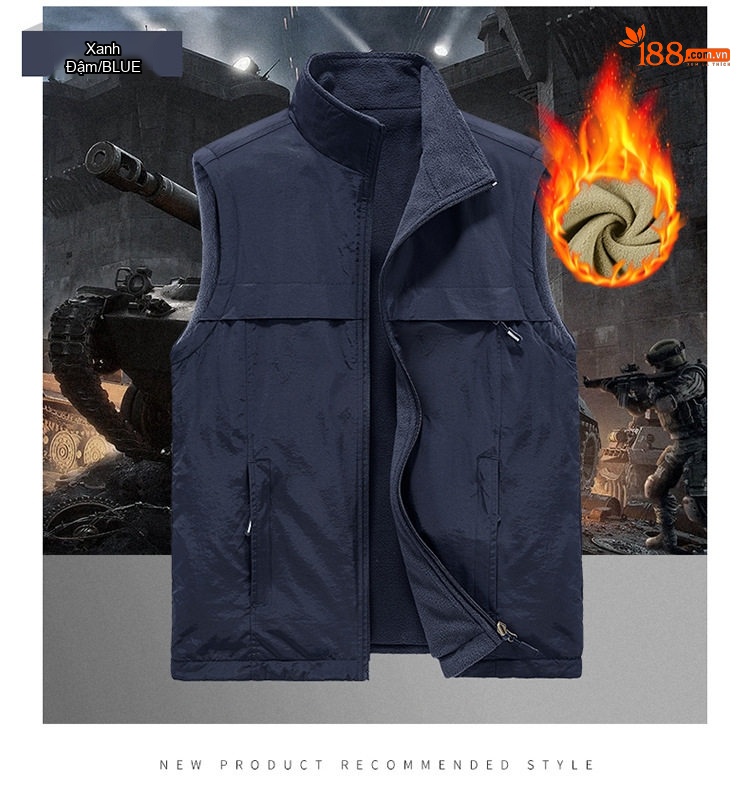 Áo Gilet Nam Hai Mặt Mặc Áo Khoác Ngoài Nhiều Túi Lông Cừu chi tiết 11