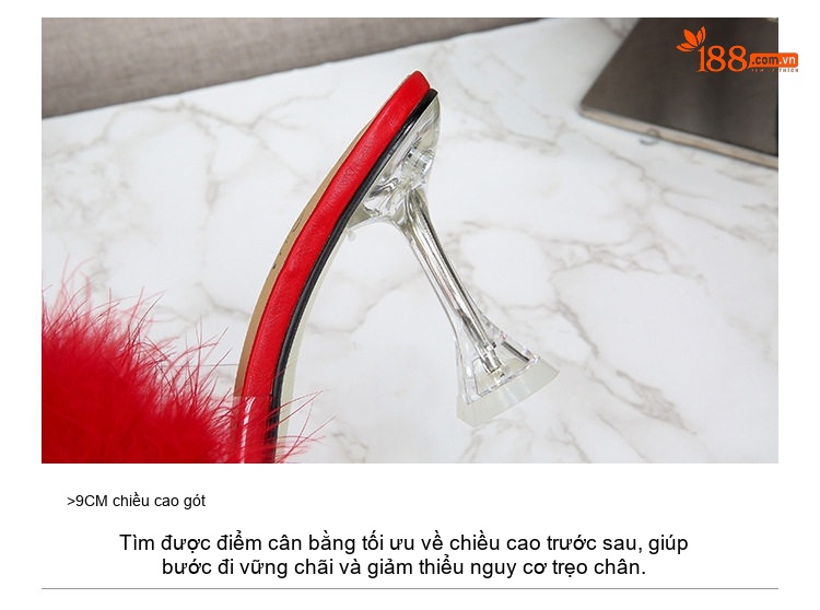 Dép Cao Gót Nữ Quai Ngang Mũi Vuông Đính Lông Chiều Cao Đế Khoảng 7cm Màu Đen, Hồng, Đỏ... chi tiết 14