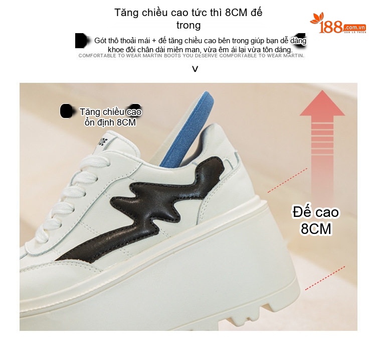 Giày Sneaker Nữ Da Bóng Đế Bánh Mì Chiều Cao Đế Khoảng 5cm Màu Trắng, Đen chi tiết 12