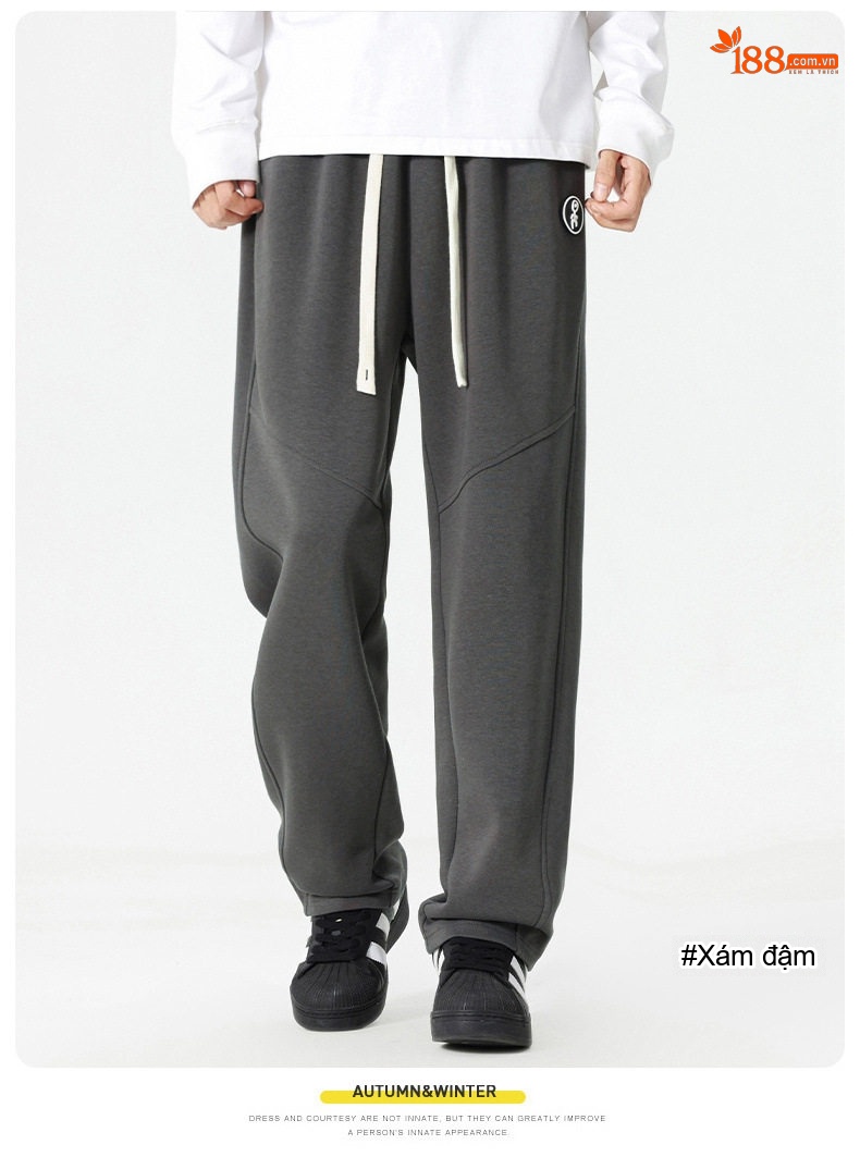 Quần dài ống rộng nam cotton dáng thể thao rút dây chi tiết 7