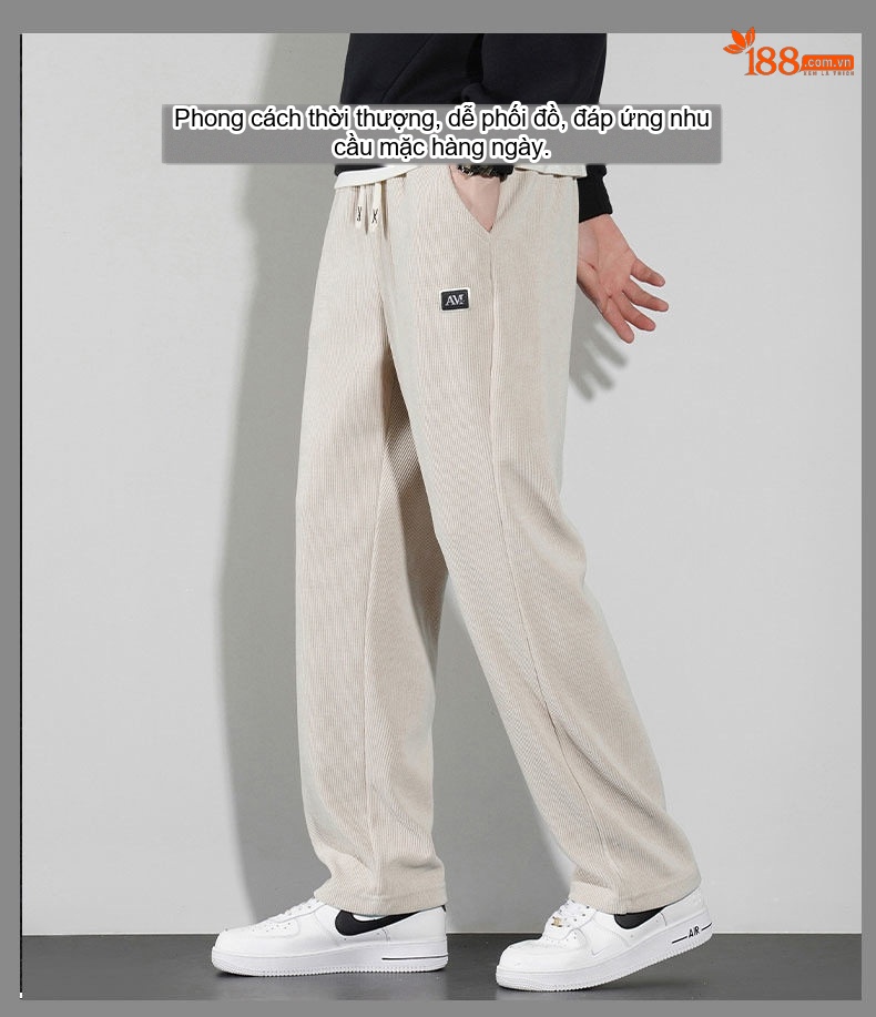 Quần Dài Nam Ống Rộng Lót Lông Cừu Giữ Ấm Chất Âu Cotton Co Giãn Màu Đen, Nâu, Be chi tiết 10