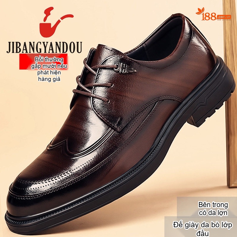Giày Tây Đầu Tròn Nam Da Bò Chiều Cao Đế Khoảng 3cm Màu Đen, Nâu