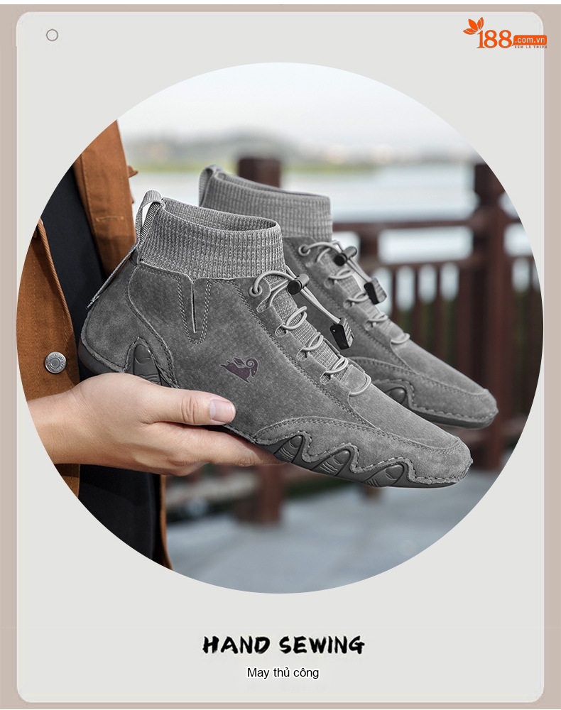 Giày Boot Nam Cao Cổ Da Mờ Lót Lông Chiều Cao Đế Khoảng 3cm Màu Be, Xám chi tiết 2