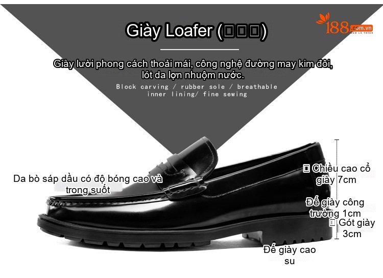 Giày Lười Nam Da Bò Bề Mặt Mịn Chiều Cao Đế Khoảng 3cm Màu Đen chi tiết 2
