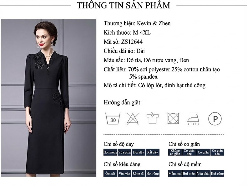 Đầm Dài Tay Nữ Cổ chữ V Hand-Made Đính Cườm Phong Cách Thanh Lịch Màu Đen chi tiết 18