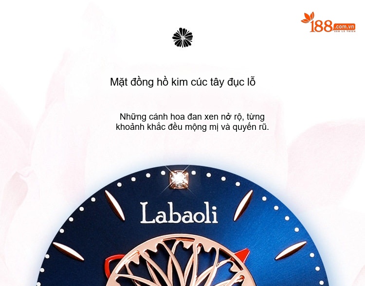 Đồng Hồ Nữ Labaoli Mặt Hoa Hồng Vàng Dây Da Bóng Màu Đen, Nâu, Đỏ, Xanh chi tiết 8