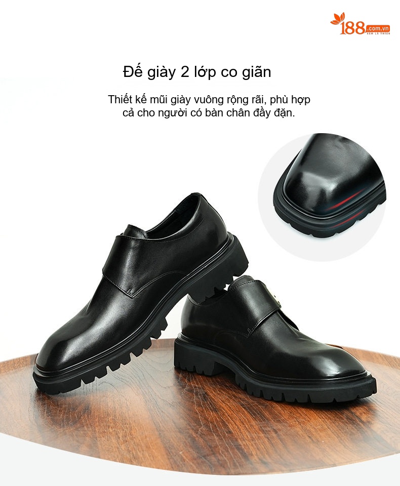 Giày Monkstrap Khóa Cài Nam Da Thật Chiều Cao Đế Khoảng 4cm Màu Đen, Nâu chi tiết 3