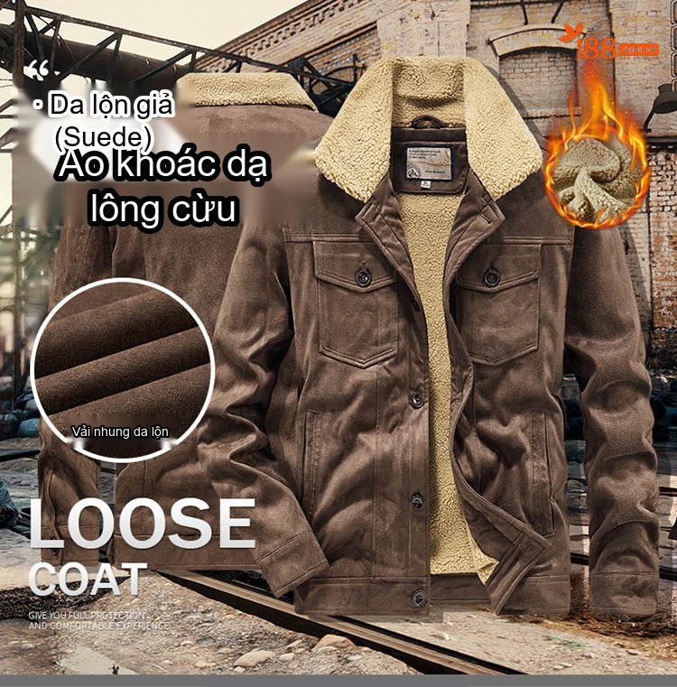 Áo Khoác Nhung Gân Tăm Nam Lông Cừu Non Dày Dặn Form Rộng Túi Hộp Màu Nâu, Vàng, Xám, Đen... chi tiết 1