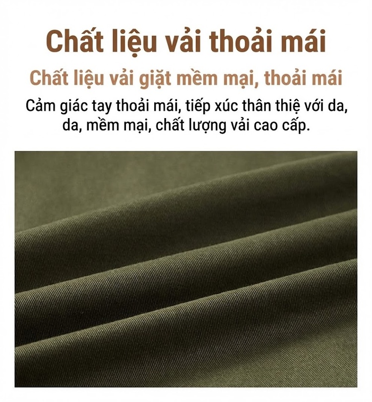 Áo Khoác Bomber Nam Cotton Giặt Nước Nhiều Túi Dáng Rộng Màu Đen, Xanh Olive, Nâu Vàng chi tiết 2