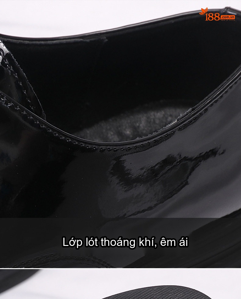 Giày Tây Buộc Dây Nam Da Bóng Chiều Cao Đế 6cm Màu Đen chi tiết 11
