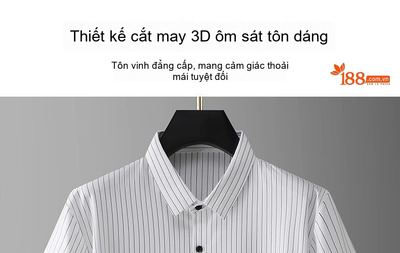 Áo Sơ Mi Tay Ngắn Nam Kẻ Sọc Cổ Trụ Form Rộng Chống Nhăn Màu Trắng, Đen chi tiết 5
