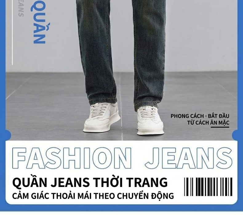 Quần Jean Nam Ống Đứng Co Giãn Phối Màu Xám Xi Măng chi tiết 2