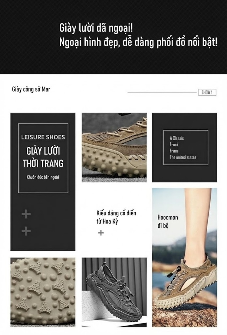 Sandal Leo Núi Nam Mũi Bít Thể Thao Thoáng Khí Chống Trượt Chiều Cao Đế Khoảng 3cm Màu Đen, Xám, Nâu chi tiết 2
