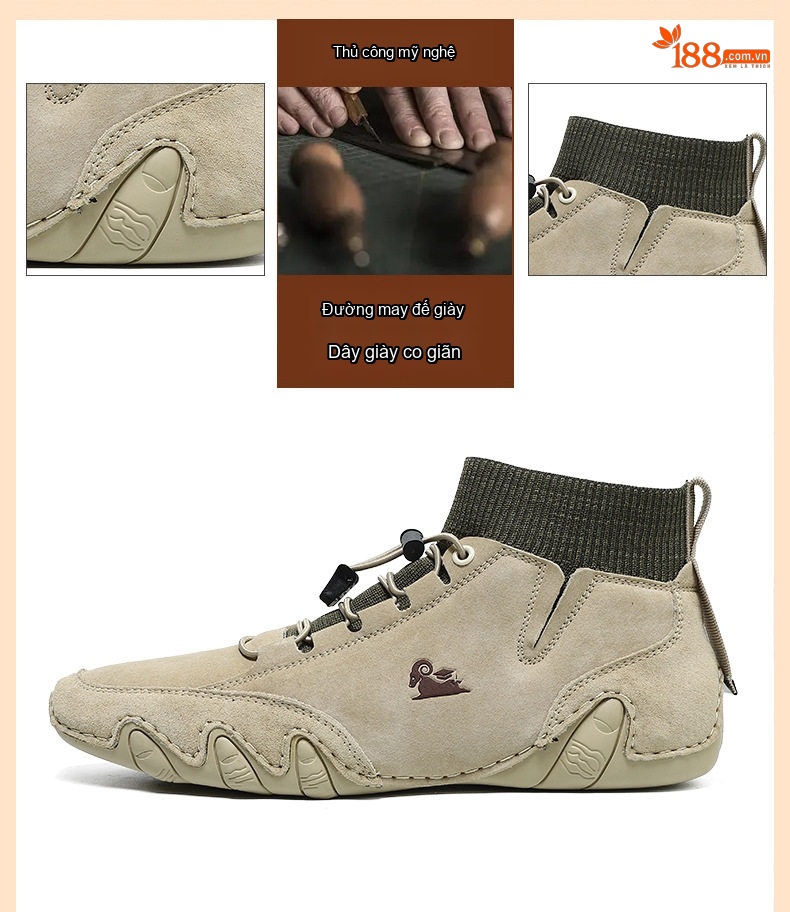 Giày Boot Nam Cao Cổ Da Mờ Lót Lông Chiều Cao Đế Khoảng 3cm Màu Be, Xám chi tiết 5